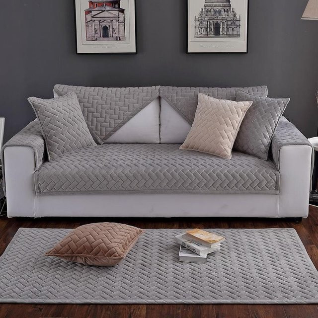 Rutschfester Sofabezug aus Kristallsamt von Super Six in Grau, weiche Couchmatte für das Wohnzimmer, Breite: 70 cm, Tiefe: 70 cm - Bild 1