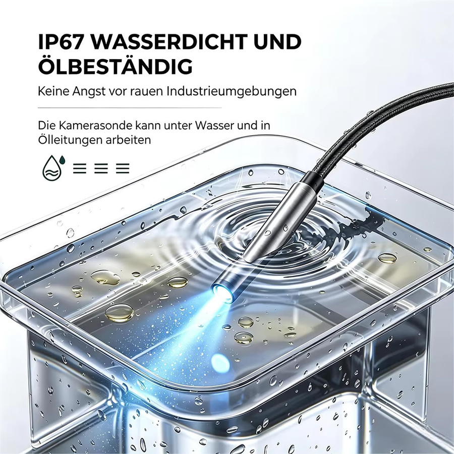 CAKI Industrieendoskop mit 5,0-Zoll-IPS-Bildschirm, HD 1080P Inspektionskamera mit 360° Zwei-Wege-Gelenk, IP67 wasserdicht, halbstarres Kabel und LED-Licht in Schwarz - Bild 5