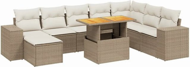 vidaXL 9-teilige Garten-Sofagarnitur aus Poly-Rattan in Beige mit Kissen und Akazienholz - Bild 1