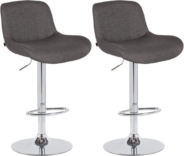 DELUKE 2er Set Barhocker PONOR in Dunkelgrau mit Samtbezug und silbernen Füßen, höhenverstellbar, drehbar mit Lehne, B/T/H: 50 x 50 x 85 cm - Bild 1