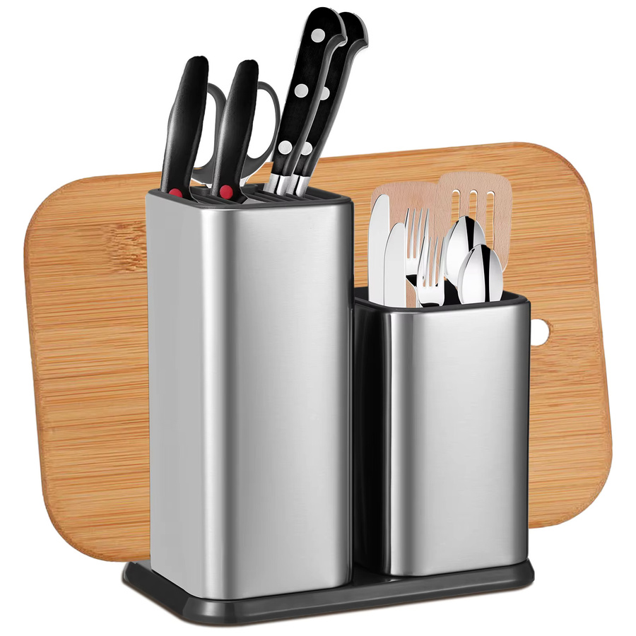 Willstar 2-in-1 Utensilien-Messerhalter und Besteck-Organizer aus Edelstahl in Silber, Rechteckig, B: 22,0 cm, H: 10,0 cm, T: 1,0 cm - Bild 5