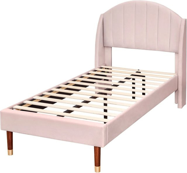 okwish Polsterbett aus Samt in Rosa mit Kopfteil und Lattenrost für Jugendliche, B/T/H: 90 x 200 x 108 cm - Bild 1