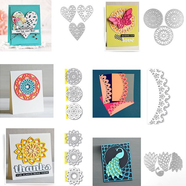 Metall Schneidwerk Set mit Schneeflocken, Herzen und Mandala-Blumen für DIY Scrapbooking und Papierdekoration - Bild 1
