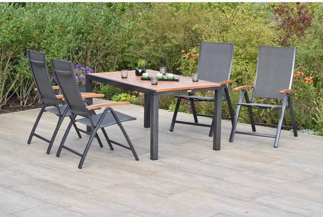 Merxx Toblino Gartentisch-Set 5-tlg. aus Akazienholz und Aluminium, ausziehbar, Grau/Anthrazit, B/T/H: 200 x 90 x 75 cm (ausziehbar auf 150 cm) - Bild 1