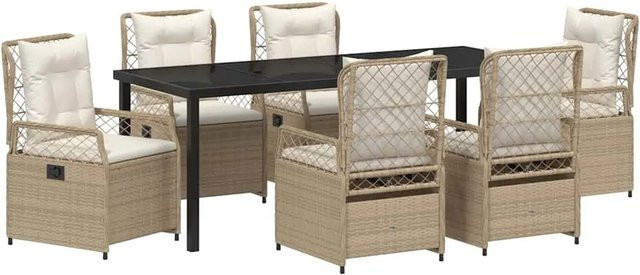 vidaXL Garten Essgruppe aus 7 Teilen in Beige aus Poly Rattan und Kunststoff - Bild 1