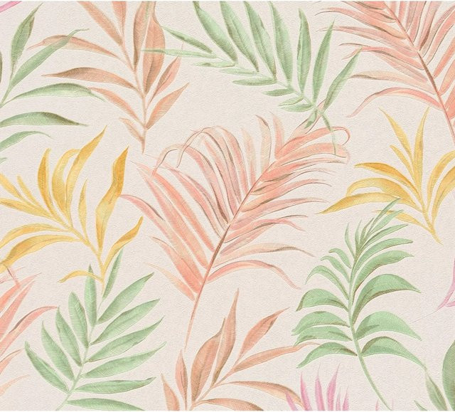 A.S. Création Vliestapete Palmen Design in Rosa Grün Weiß, botanisches Floral-Muster, matt, FSC-zertifiziert - Bild 1