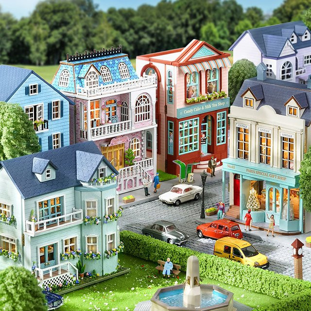 zuuton Holz Puppenhaus Prinzessin Villa, 3d Puzzle, mit Möbeln, LED-Lichter - Bild 1
