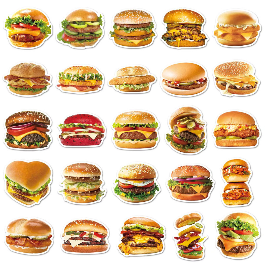 50 Stück wasserfeste Hamburger-Aufkleber in HD-Qualität für Tablets, Tagebücher und Resin Craft von AnimeWorlds Store, Mehrfarbig - Bild 3