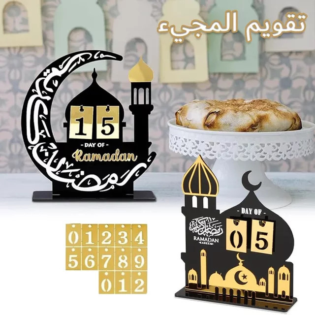 Interaktiver Eid-Countdown-Kalender 2026 aus schwarzem Acryl als DIY-Ornament für Ramadan und muslimische Feste zur Tischdekoration - Bild 1