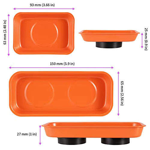 Magnetisches Magnet-Tablett Set aus Edelstahl in Orange für Schrauben und Muttern in Werkstatt und Garage - Bild 2