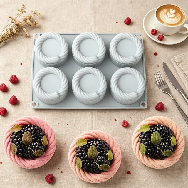 Meibum 6-fach Silikonform Seilblumenkorb 3D Zylinder für Mousse, Kuchen, Schokolade und Kerzen - Bild 1