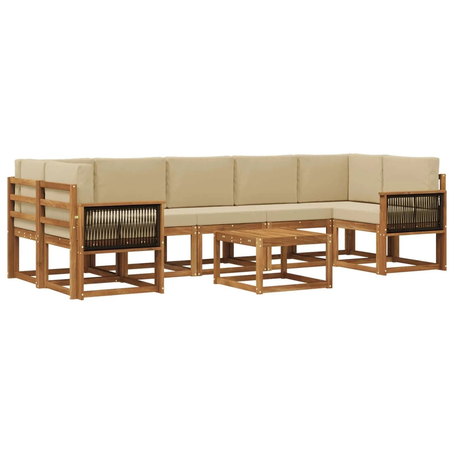 vidaXL Outdoor-Sofagarnitur L-Shape aus Akazienholz mit 6 Kissen in Natur-Beige - Bild 2
