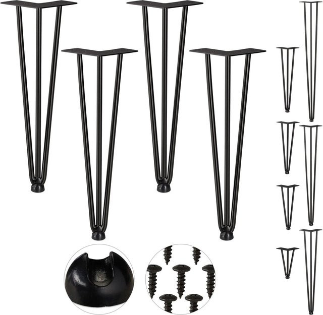 Relaxdays Haarnadelbeine 4er Set aus Stahl in Schwarz Matt, Höhe: 40 cm - Bild 1