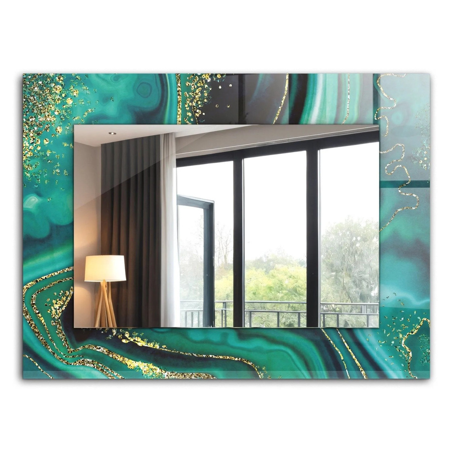 Tulup Dekorativer Wandspiegel mit abstraktem grünem Textur-Design, Rechteckig, B: 80 cm, H: 60 cm - Bild 2