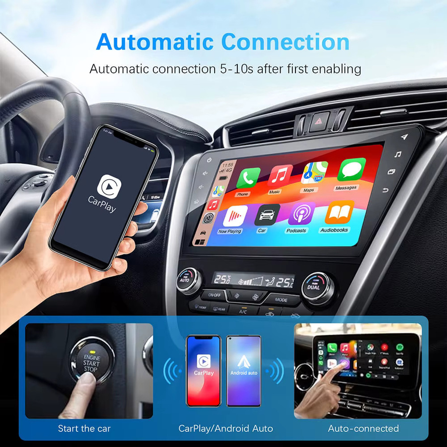 EzoneTronics 2-in-1 CarPlay und Android Auto Adapter Schwarz USB Plug-and-Play Konverter von kabelgebunden auf kabellos - Bild 2