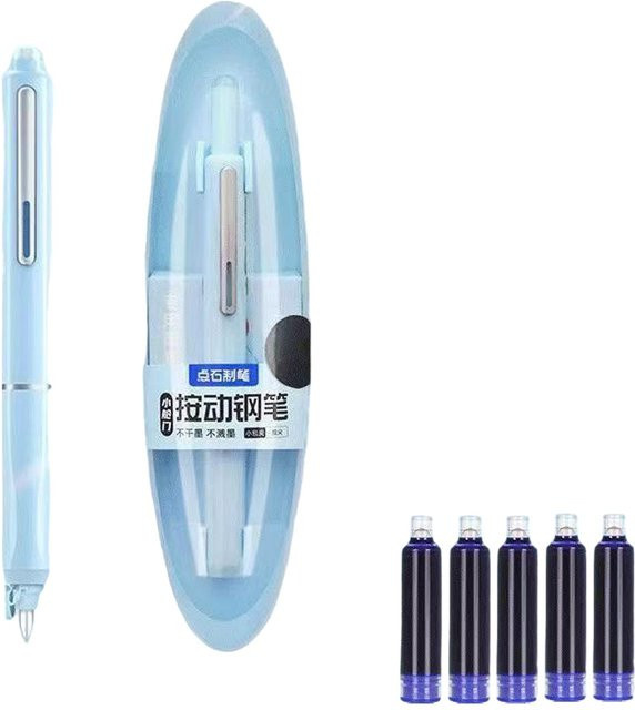 Elenxs Tech Einziehbarer Füllfederhalter mit blauer Tinte, 0,38 mm, Transparent - Bild 1