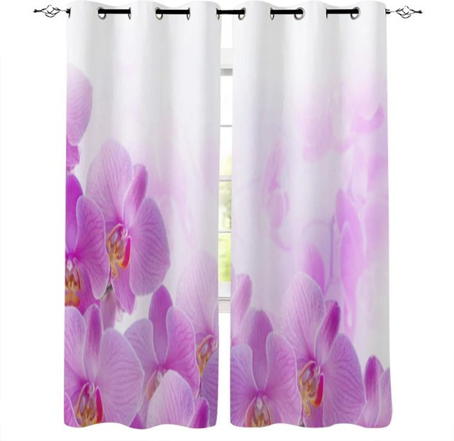 A Family Of Home Textiles Vorhang mit lila Phalaenopsis Orchideen und Schmetterlings-Print, semi-transparent, 2er-Set, Breite: 70 cm, Höhe: 185 cm - Bild 1