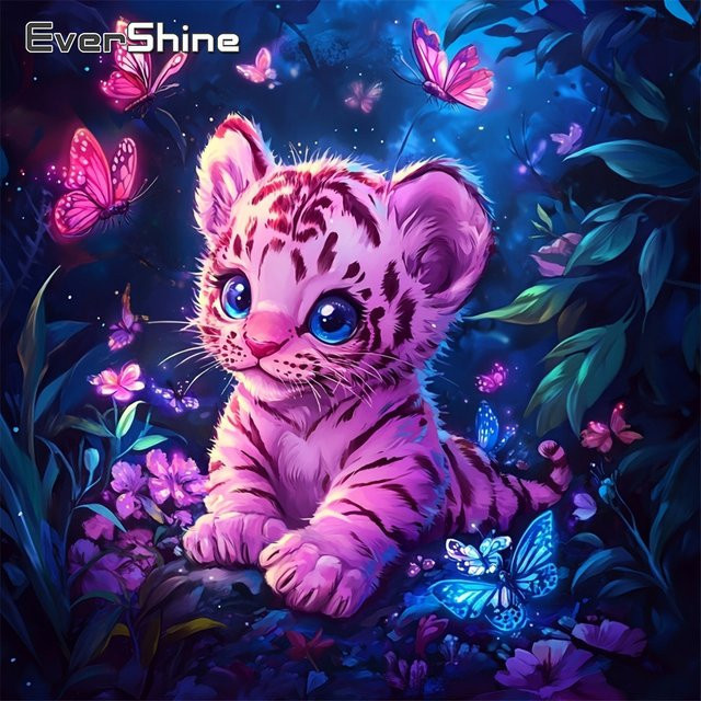 EverShine Diamant-Stickerei DIY Malerei Tiger und Schmetterling als 5D Strass Mosaik Set in Multicolour, B/T/H: 20 x 20 x 20 cm - Bild 1