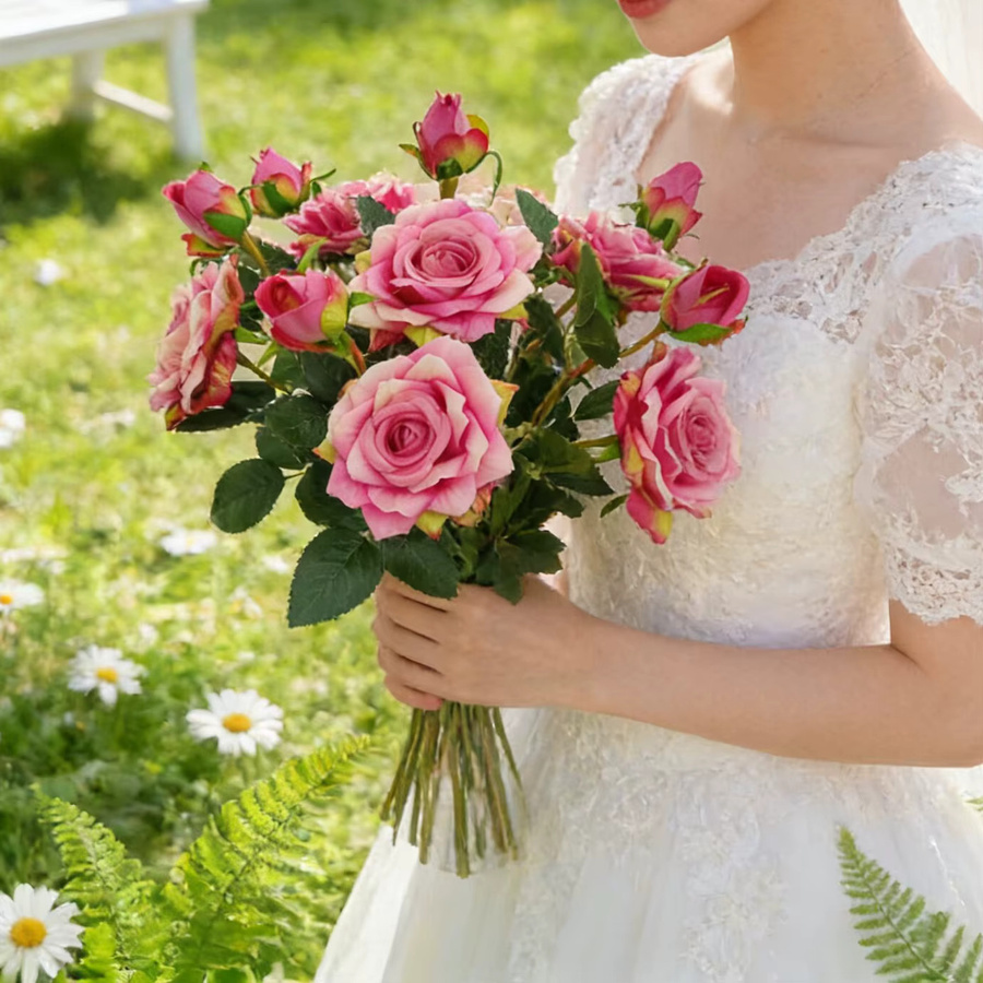 TTCY Künstliche Seidenrosen für Tischdekoration und Hochzeiten in Weiß und Pink - Bild 2