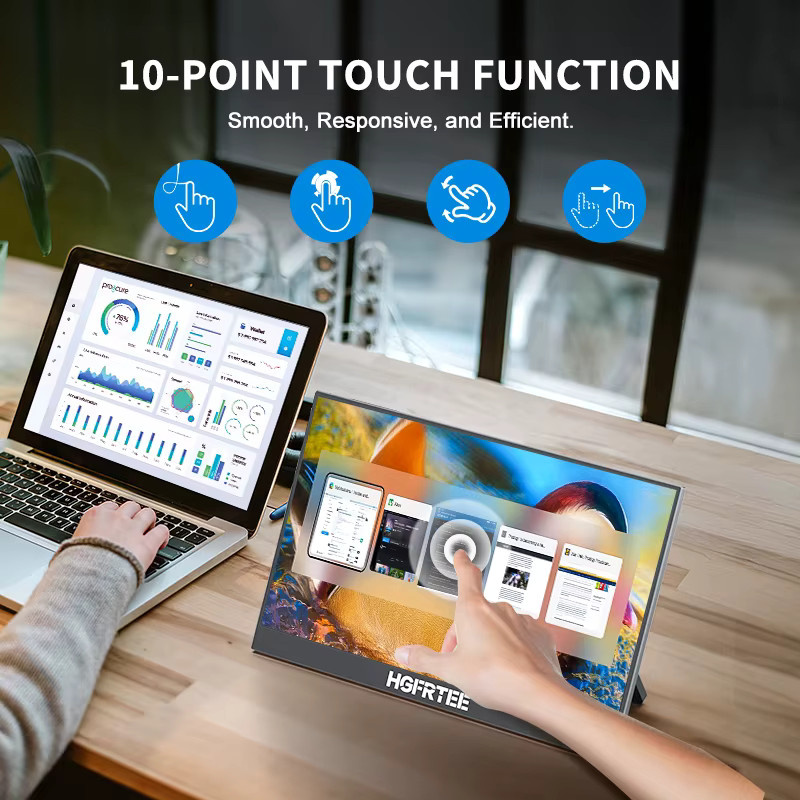 HGFRTEE Tragbarer 14,1 Zoll Monitor mit 10-Punkt-Touchscreen, 1200P IPS Display, 100 % sRGB, Externer Bildschirm in Schwarz für Laptop, Smartphone, Mac und Konsolen - Bild 5