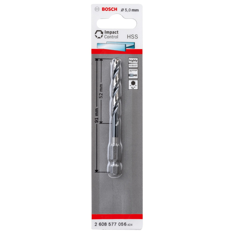 Bosch HSS-Spiralbohrer Impact Control aus Stahl in Silber, Durchmesser: 5 mm, Länge: 91 mm, Gesamtlänge: 52 mm - Bild 2