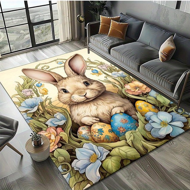 VIKAMA Teppich mit Osterhasen- und Eiermotiv in Mehrfarbig für Wohnzimmer und Schlafzimmer - Bild 1