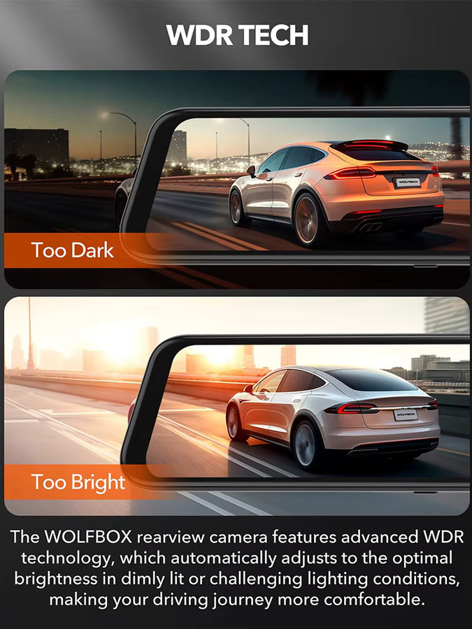 Wolfbox G840H Dashcam mit 12 Zoll Display, Front- und Rückkamera, 2K Auflösung, WDR und Super Nachtsicht, Schwarz - Bild 4