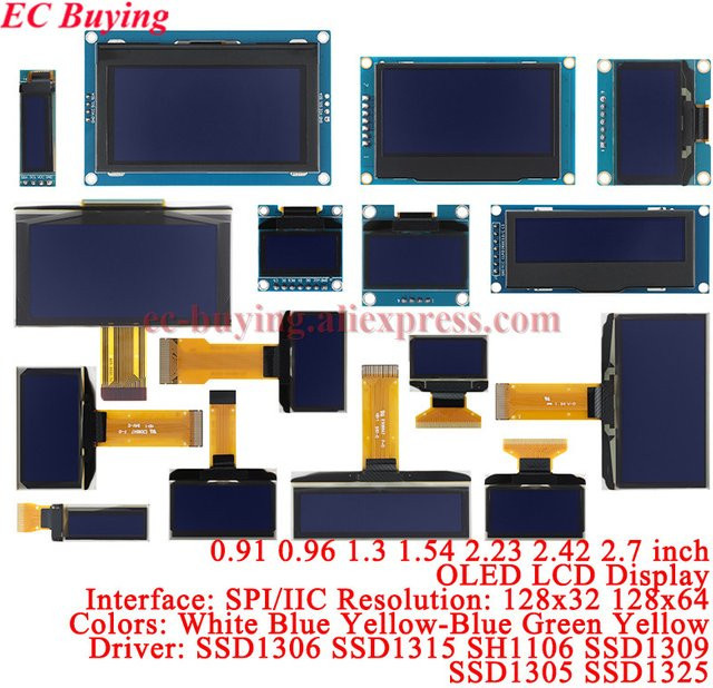 OLED LCD Display Modul von EC Buying in Weiß, Gelb, Blau oder Grün mit 128x64 Auflösung für Arduino via SPI oder I2C/IIC - Bild 1