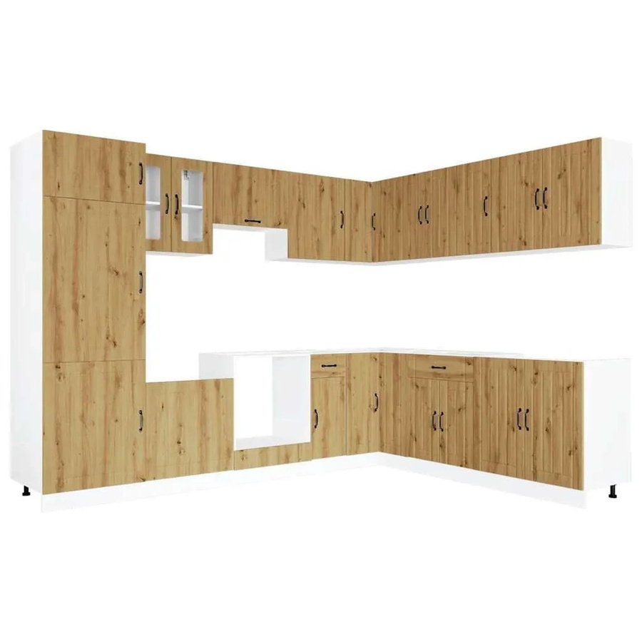 vidaXL Küchenschrank-Set Lucca aus Holzwerkstoff in Artisan-Eiche Braun, 14-teiliges Eckküchenset mit Glastüren - Bild 2