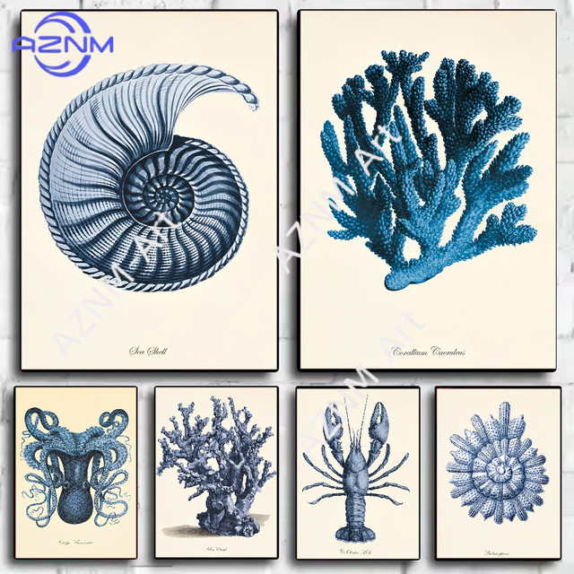AZNM Selbstklebendes Wandposter Korallen-Garnele in Blau als wasserfeste HD-Kunst für deine Wanddekoration - Bild 1