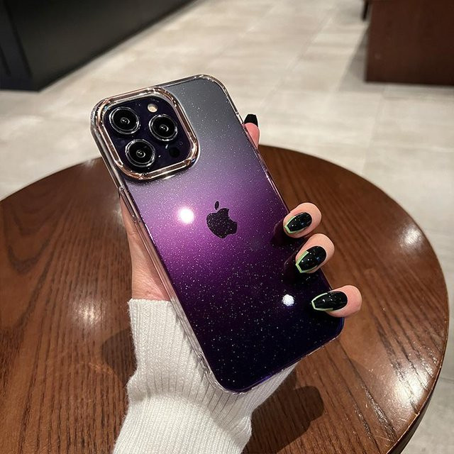 Yiran Bag Stoßfeste Glitzer Handyhülle mit Gradient Beschichtung für iPhone 11 bis iPhone 16 Pro Max Plus in Grau Transparent - Bild 1