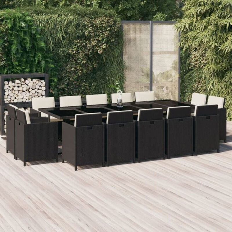 15-teilige moderne Garten-Essgruppe aus Poly-Rattan mit Kissen in Schwarz und Creme von vidaxl - Bild 1
