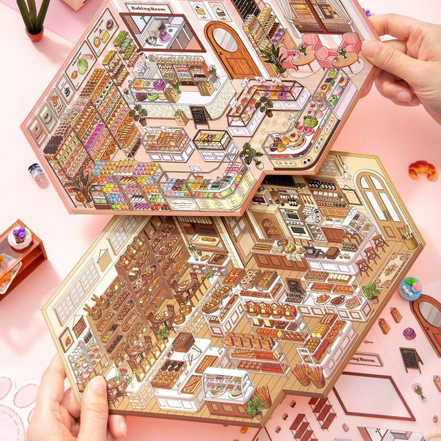 3D-Miniatur-Landschaftsaufkleber für DIY-Scrapbooks und Kunstwerke in Pink und Multicolour aus Papier - Bild 1