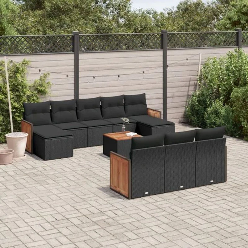 Vidaxl 11-tlg. Garten-Sofagarnitur aus Polyrattan mit Kissen in Schwarz - Bild 1