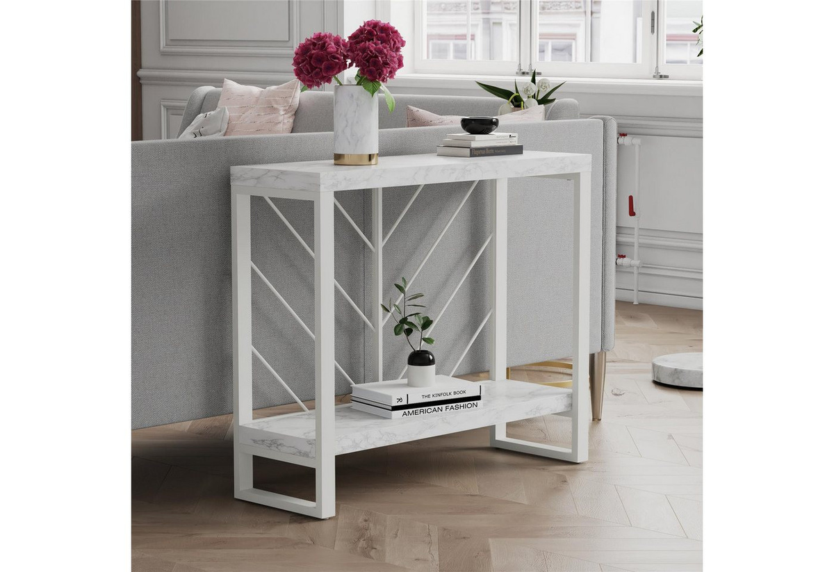 loft24 Konsolentisch Brielle mit Marmoroptik und Metallgestell, Breite: 90 cm - Bild 1