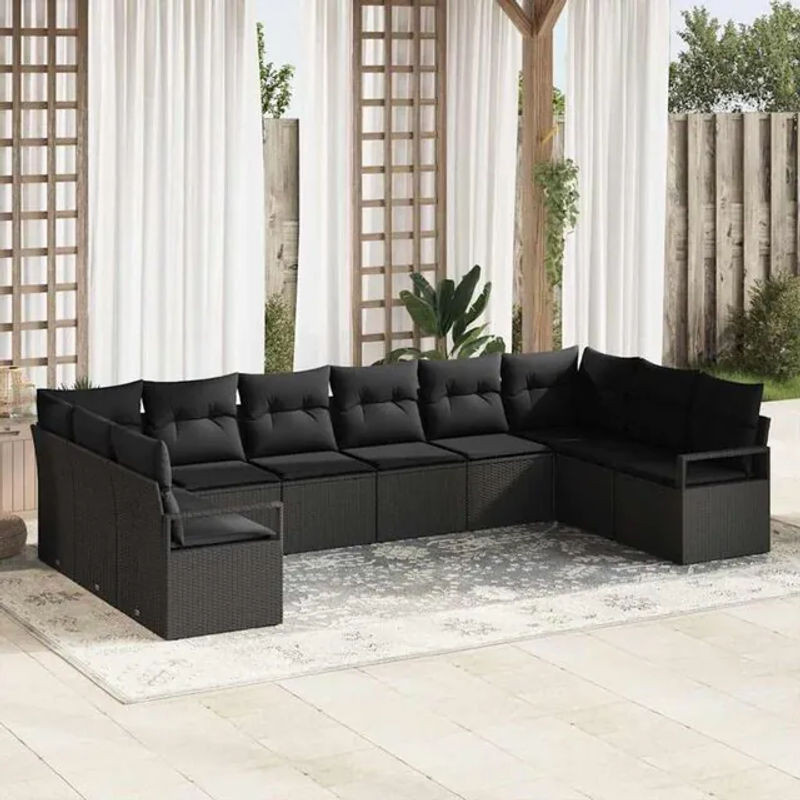 vidaXL Garten-Sofa-Set aus Polyrattan in Schwarz mit 10 Teilen und modernen Loungemöbeln - Bild 1