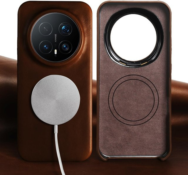Magnetische Schutzhülle aus echtem Rindsleder mit Öl-Wachs-Finish für Honor Magic 7 Pro und Magic 8 Pro in Braun - Bild 1