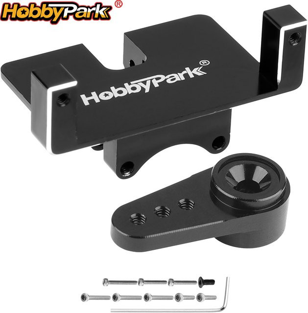HobbyPark Aluminium-Servohalterung & Servoarm, RC Crawler Upgrade-Teile, Metall, Schwarz - Bild 1