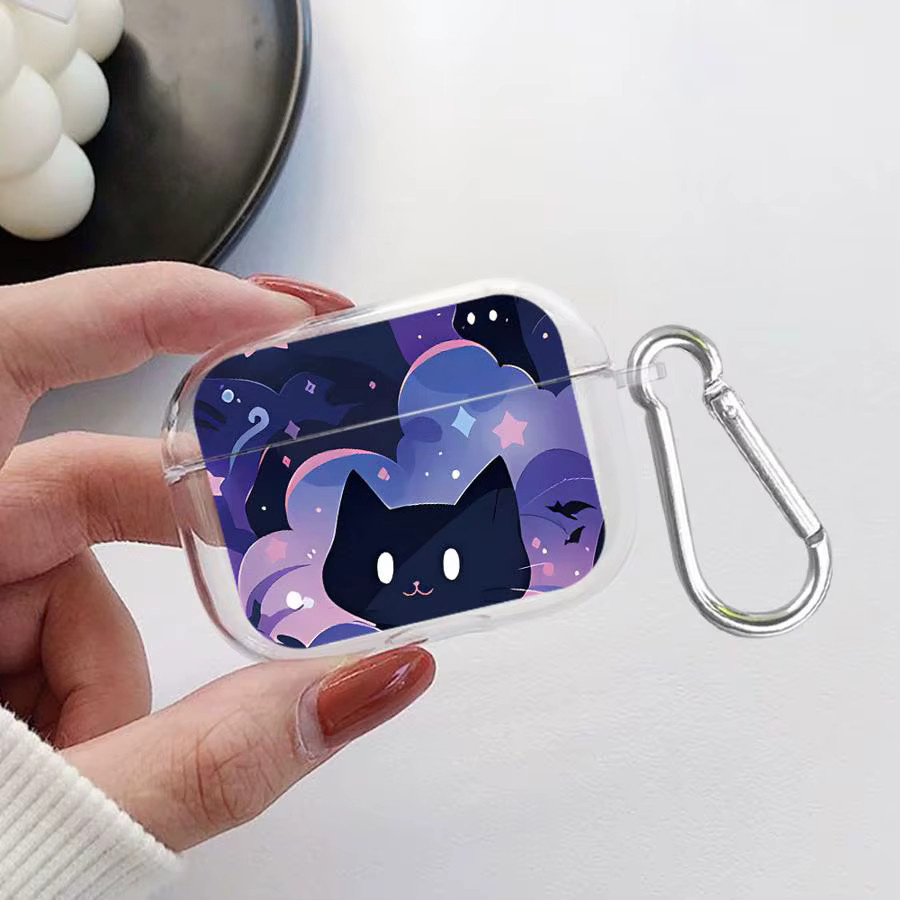 Transparente Kopfhörerhülle mit schwarzer Katze und Sternennacht für Apple AirPods (1, 2, 3, 4 und Pro/Pro 2) - Bild 5