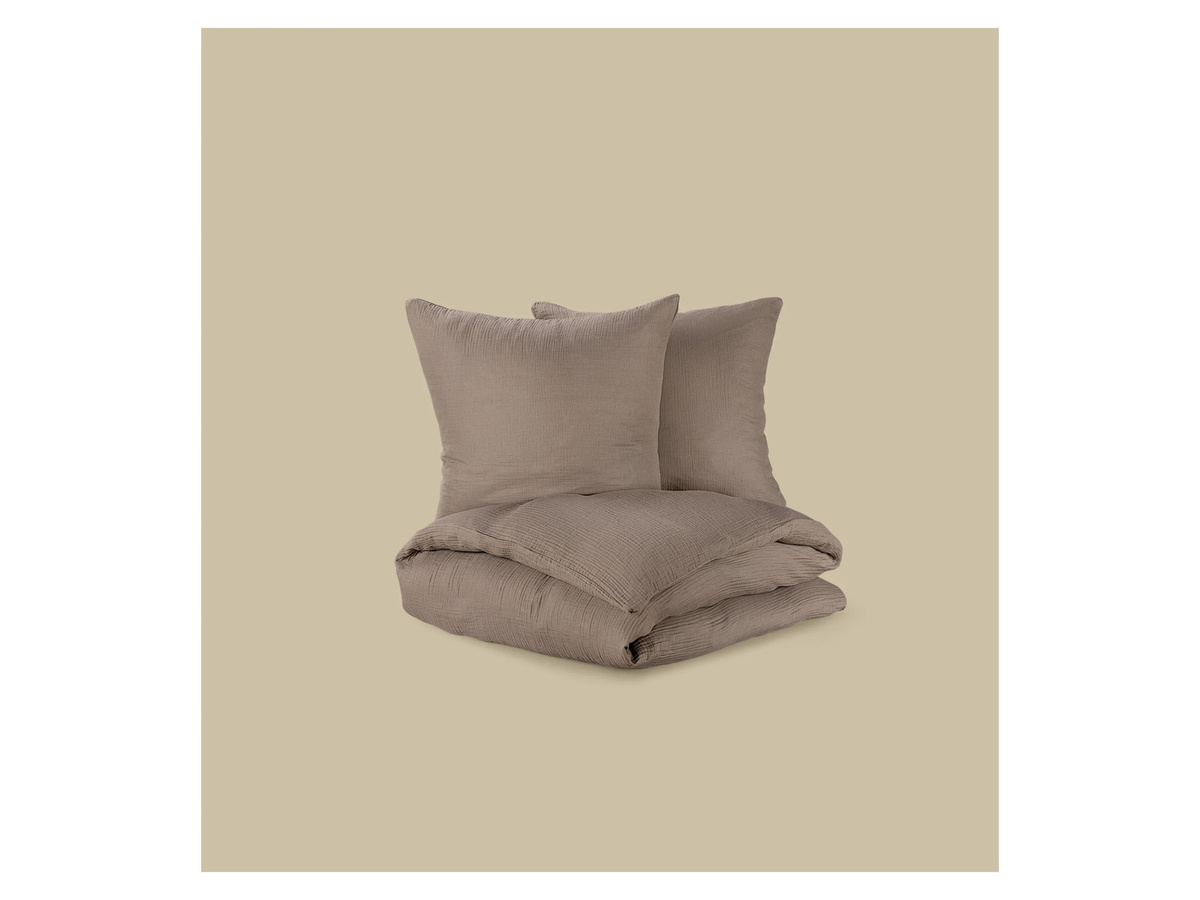 LIVARNO Bettwäsche Musselin aus Baumwolle in Braun mit 1x Bettbezug (200 x 220 cm) und 2x Kissenbezügen (80 x 80 cm) - Bild 2