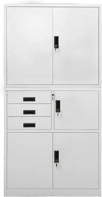 vidaXL Büroschrank aus Stahl in Hellgrau mit Türen und Schubladen, B/T/H: 90 x 40 x 180 cm - Bild 1