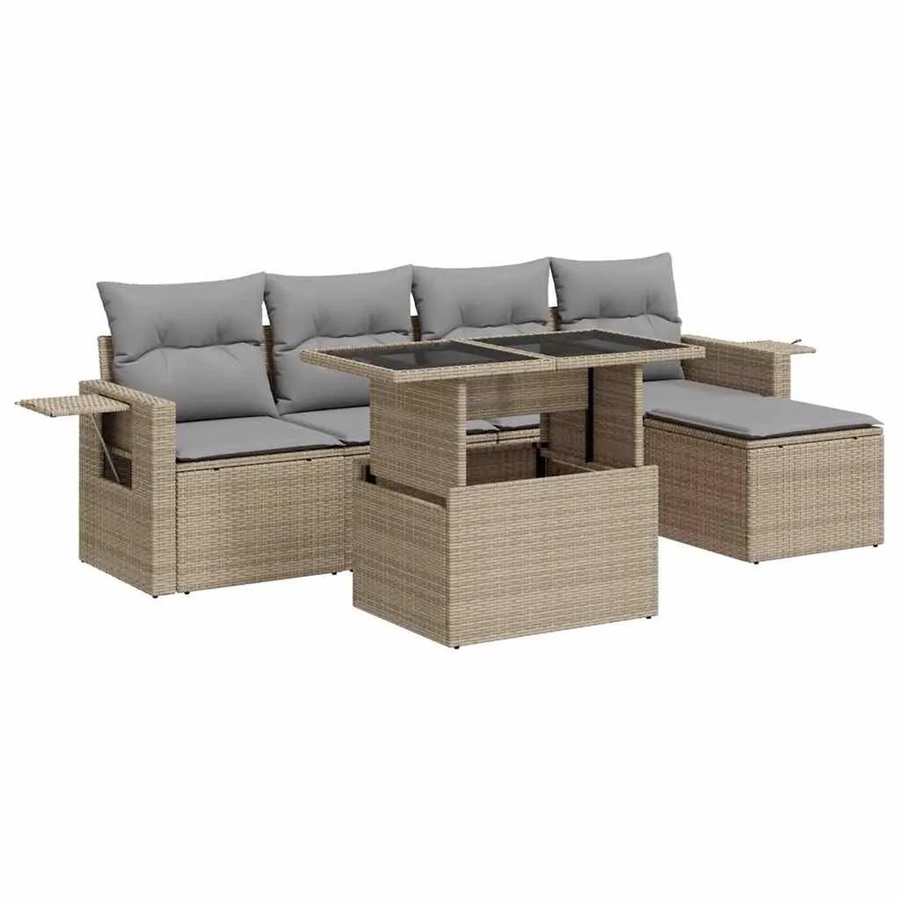 vidaXL 6-teilige Garten-Sofagarnitur aus Poly-Rattan mit Kissen in Beige-grau - Bild 2
