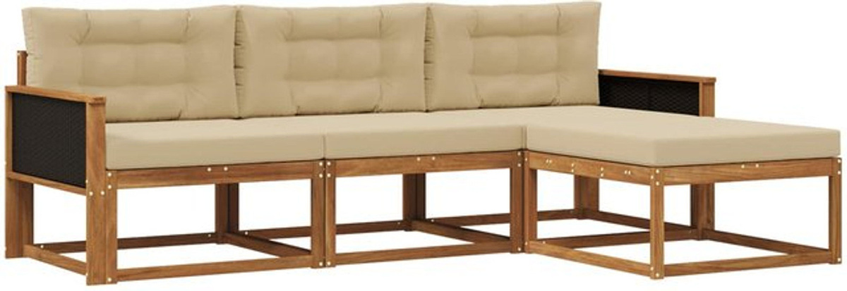 vidaXL Outdoor-Sofagarnitur aus Akazien-Massivholz mit Kissen, 4-teiliges Loungemöbel-Set in Natur und Beige - Bild 1