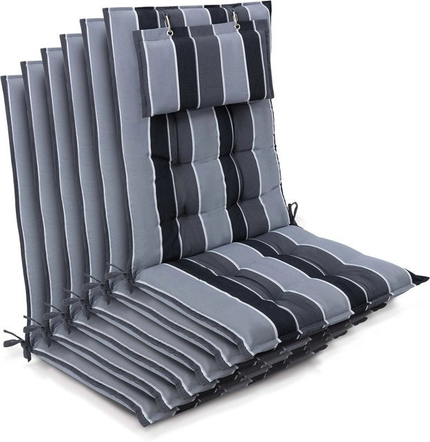 Beautissu 6er Set Sun-HL Hochlehner Auflage Anthrazit-Gestreift, B/T/H: 120 x 50 x 8 cm - Bild 1