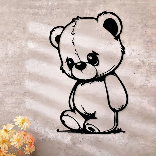 CIFBUY Teddybär-Statue aus Metall als Wanddekoration und Tischskulptur in Schwarz-Weiß - Bild 1