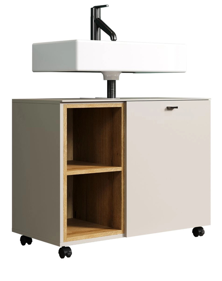Waschbeckenunterschrank Jardins in Kaschmir mit Eiche, modern, matt, Breite: 80 cm - Bild 6