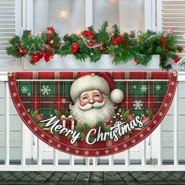 VIKAMA Weihnachts-Weihnachtsmann fächerförmiges Banner als Outdoor-Flagge für Gartenzaun und Balkon zur Weihnachts- und Neujahrsdekoration - Bild 1