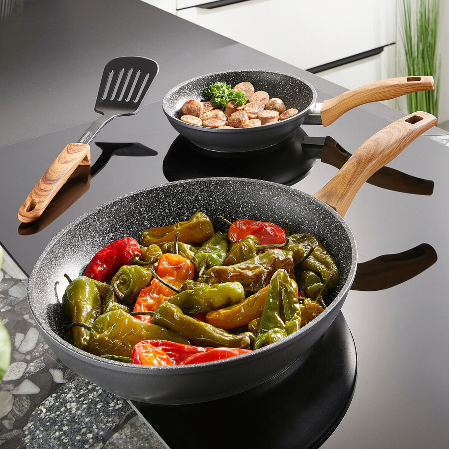 STONELINE Back to Nature 4-teiliges Pfannen-Set aus Aluminium in Braun mit Non-Stick-Beschichtung und Holzoptik - Bild 2