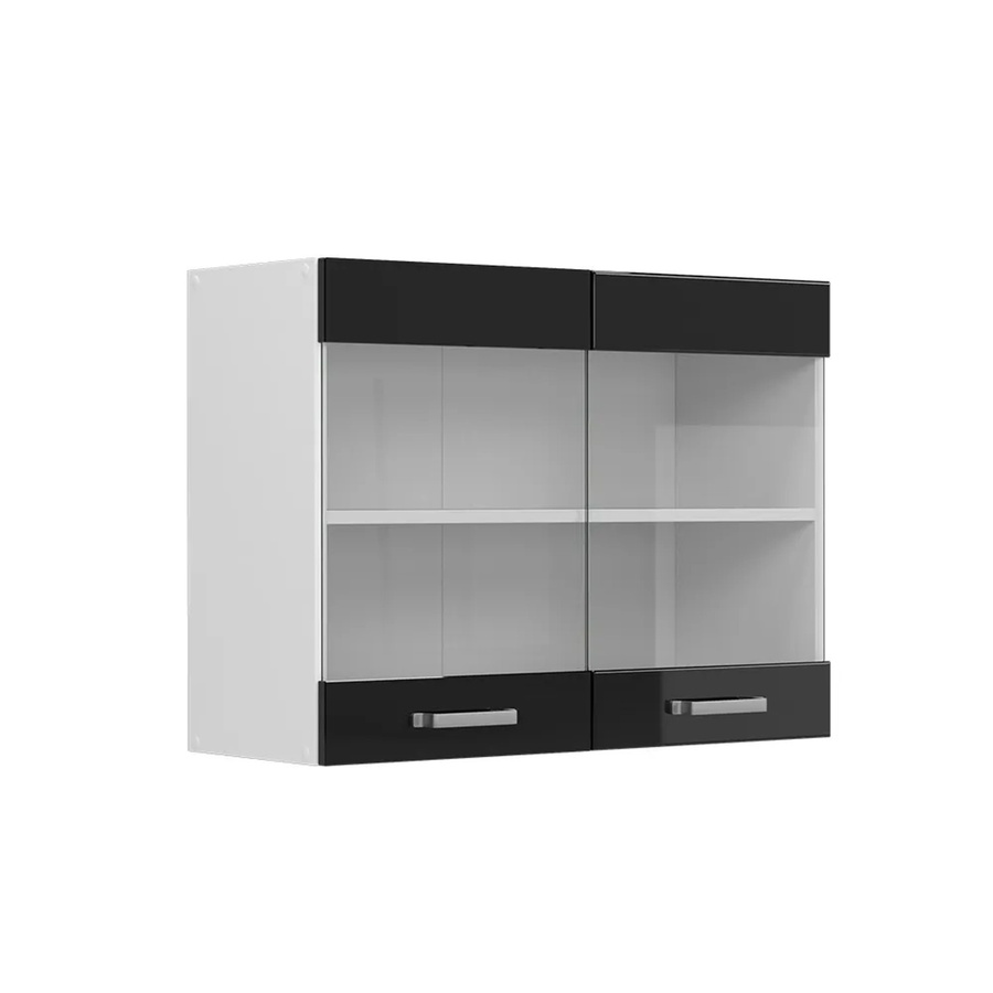 Vicco R-Line Glashängeschrank für die Küche in Weiß und Schwarz mit Glastüren, B/T/H: 80 x 31 x 60 cm - Bild 3