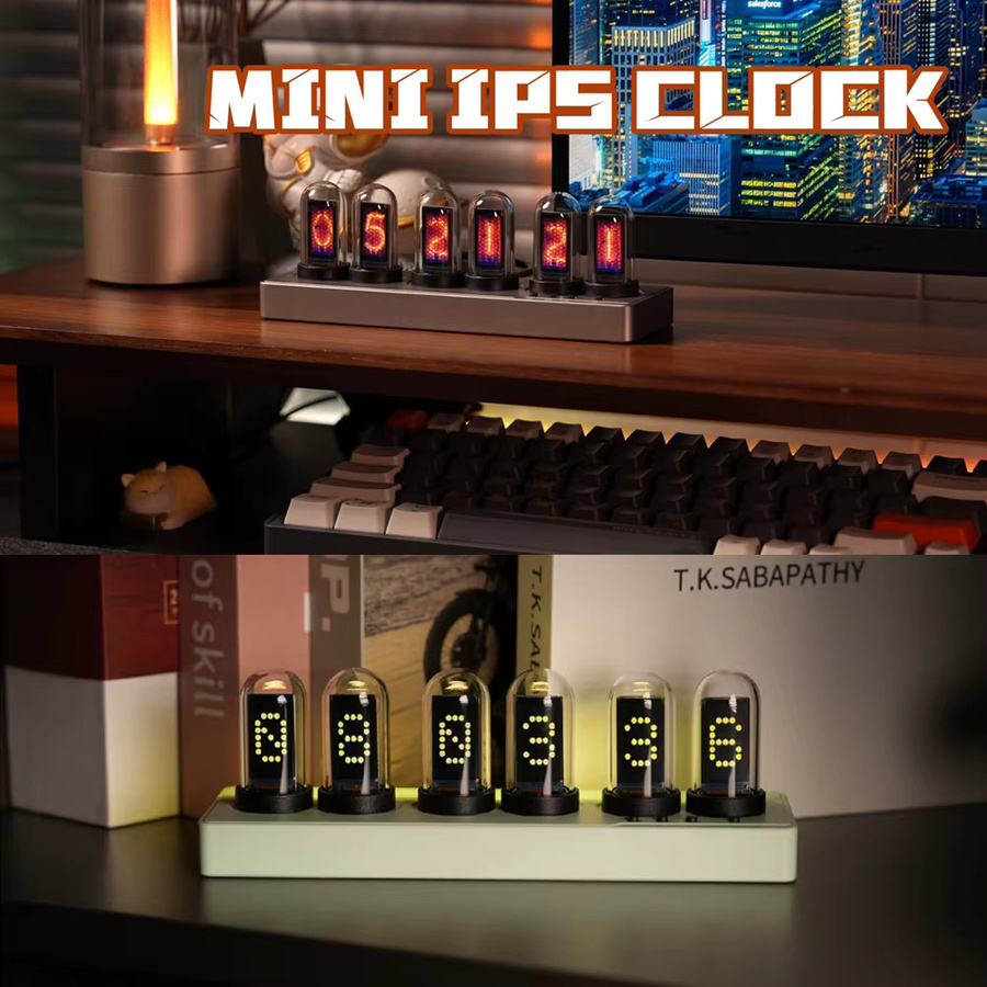 NEIMZ IPS Nixie-Röhren-Wecker mit RGB-Beleuchtung und digitalem Display in Multicolour und Gelb - Bild 2